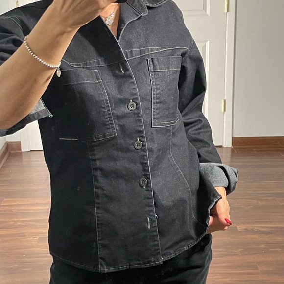 Marithe Francois Girbaud Black Denim Cropped Button Down Shirt size M - Picture 5 of 10